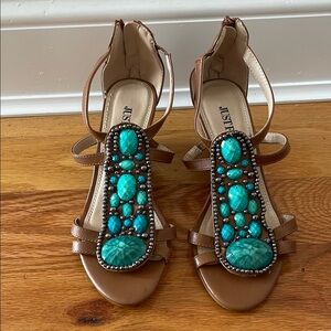 JustFab Brown and Green Sandals with Minimalist Design